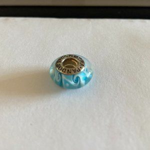 Pandora Turquoise Blue and White Swirl Murano Glass Charm